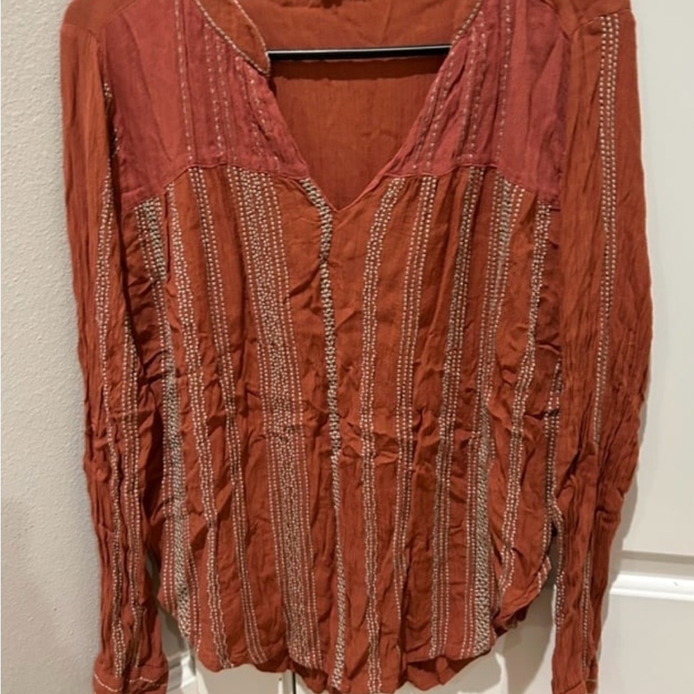 Elegant Terracotta Blouse with Embroidered Details